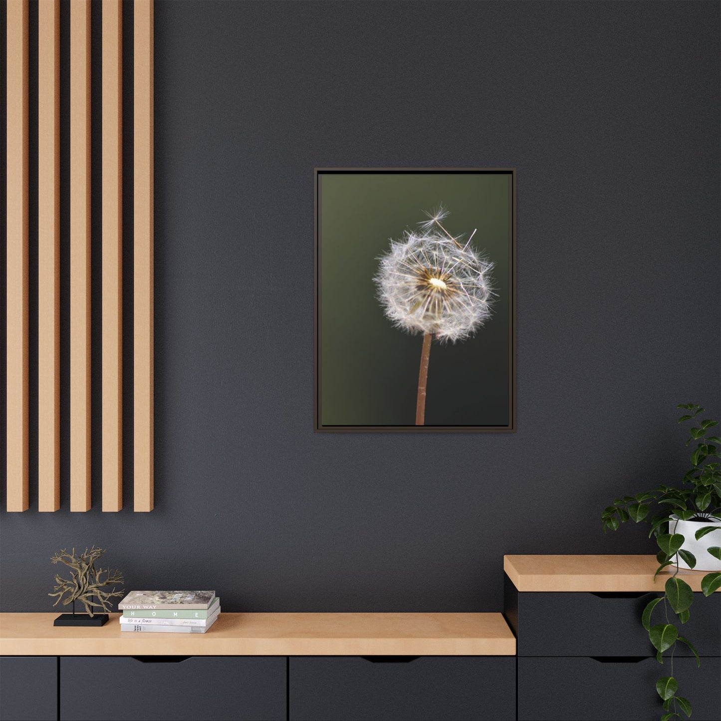 Framed Dandelion Canvas Print — Matte Botanical Wall Art