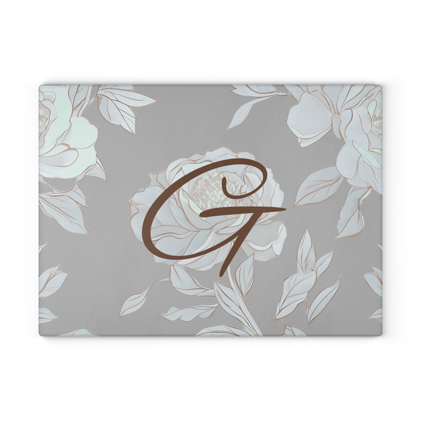 Personalized Floral Glass Cutting Board Letter G
