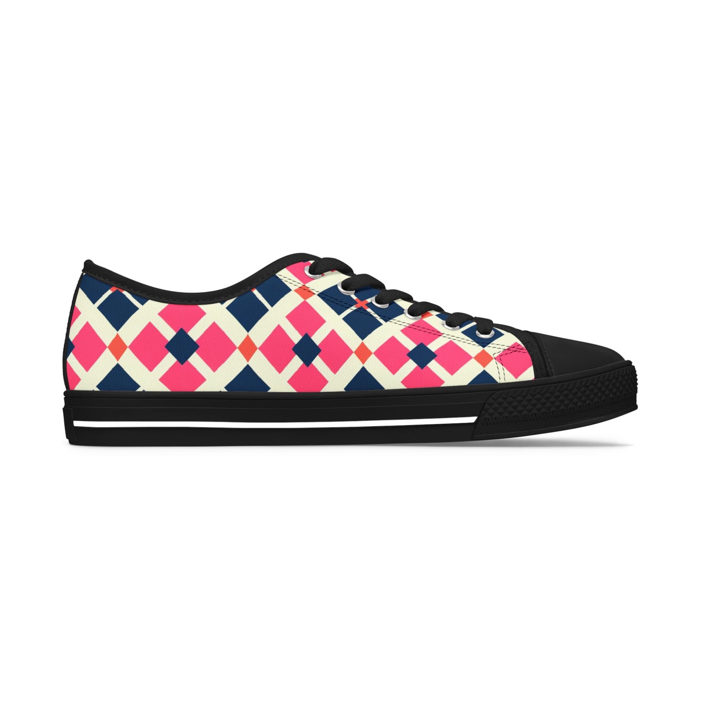 Argyle Pattern Low Top Sneakers — Pink Navy Geometric Casual Shoes