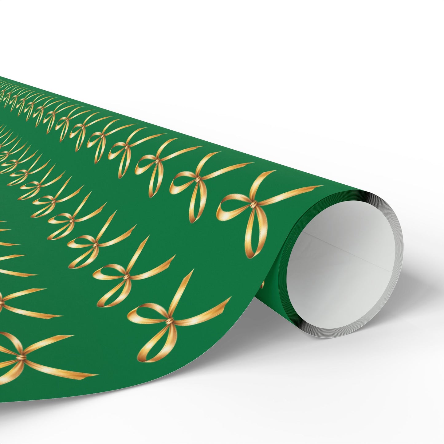 Green Wrapping Paper Roll — Gold Bow Pattern
