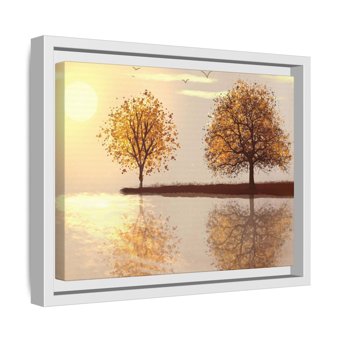 Framed Matte Canvas Wall Art — Golden Autumn Trees Reflection