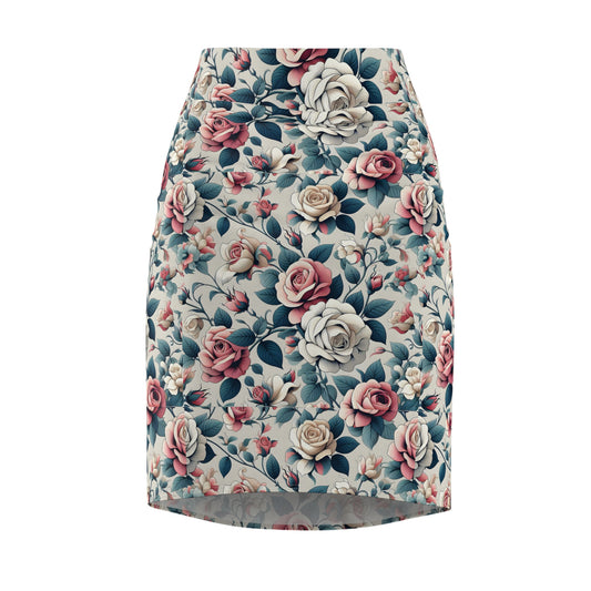 Floral Vintage Rose Pencil Skirt — Pastel