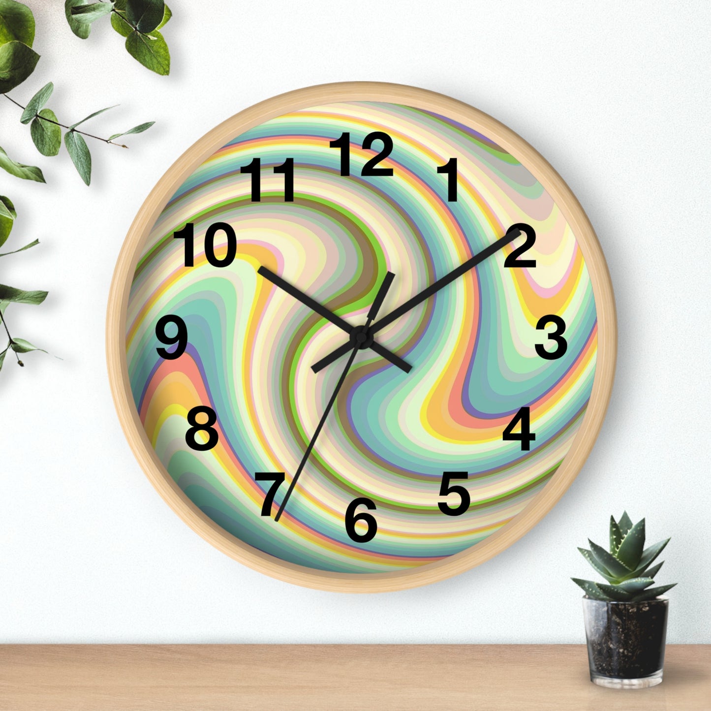 Swirl Pastel Wall Clock — Retro Psychedelic Timepiece for Home Decor
