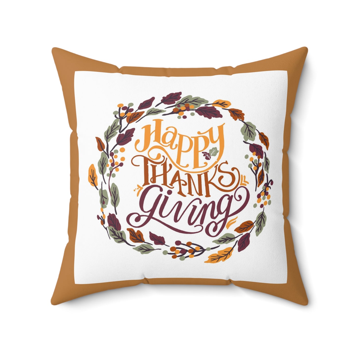 Thanksgiving Wreath Square Pillow — "Happy Thanksgiving" Fall Decor