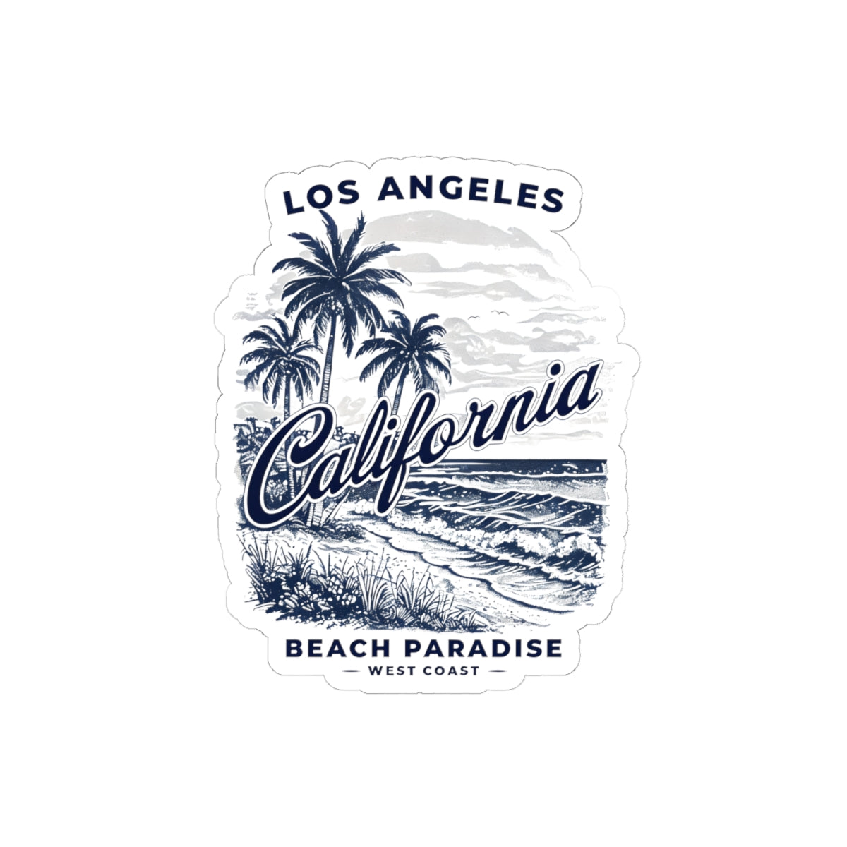California Los Angeles Beach Paradise Sticker — Vintage Palm Tree Surf Kiss-Cut Sticker