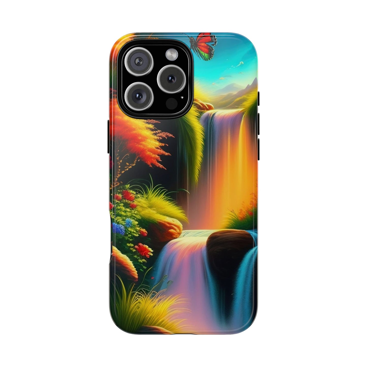 Phone Case - Vibrant Waterfall Landscape with Butterfly | Colorful Nature Protective Case