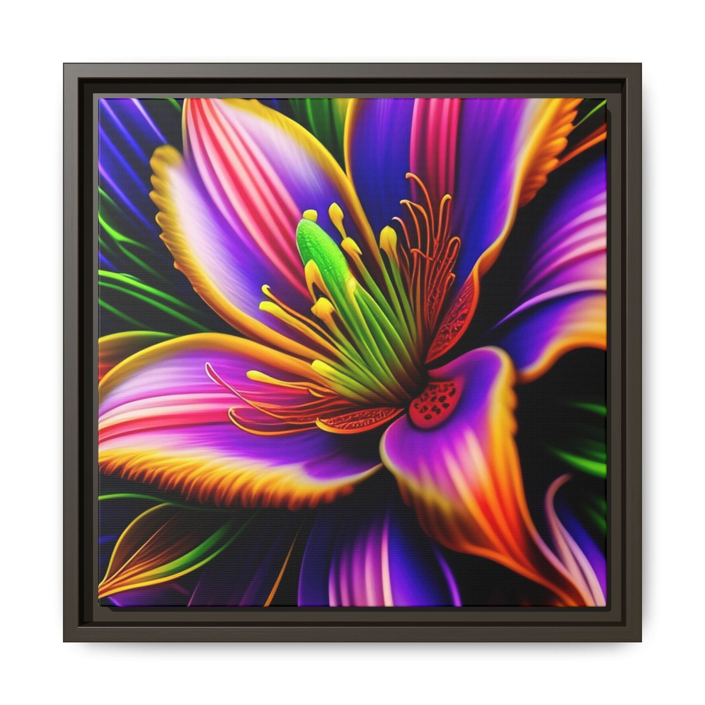 Vibrant Neon Floral Matte Canvas Print — Framed Wall Art