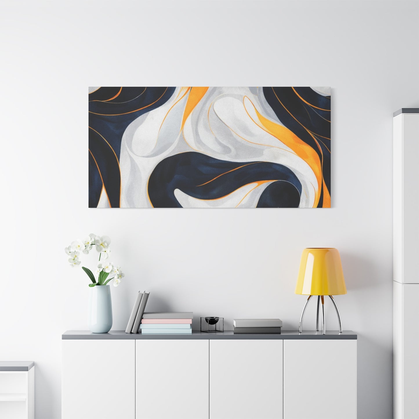 Abstract Navy & Gold Swirl Matte Canvas Wall Art