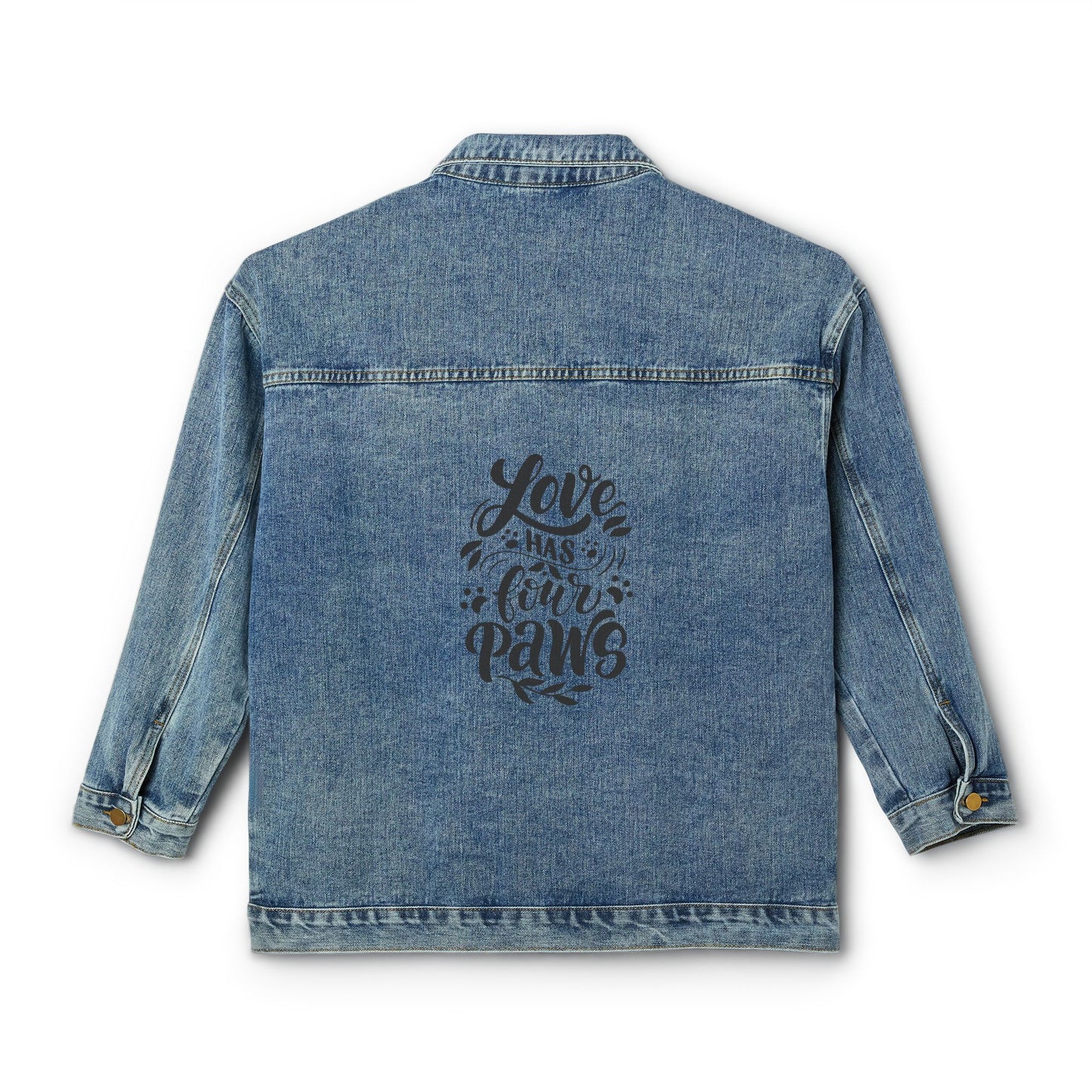 Denim Jacket — "Love Has My Heart, Call It Paws" Back Graphic Women’s Jean Jacket