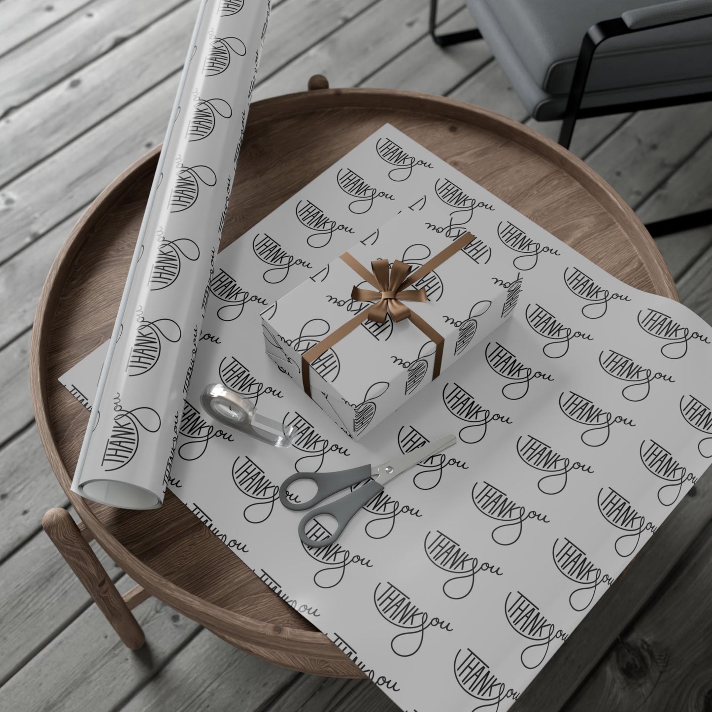 Gift Wrap Paper — 'Thank You' Patterned Wrapping Paper (Gray)
