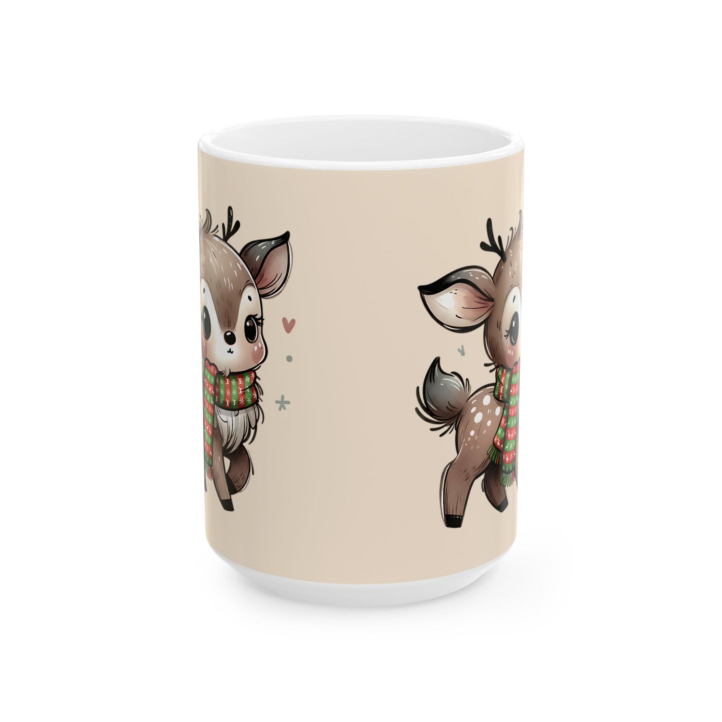 Cute Reindeer Mug — Christmas Deer Ceramic Coffee Cup (11oz & 15oz)