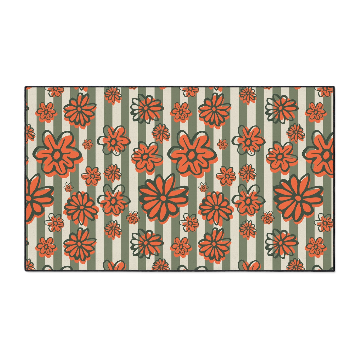 Retro Floral Heavy-Duty Floor Mat — Orange Daisy Entry Rug