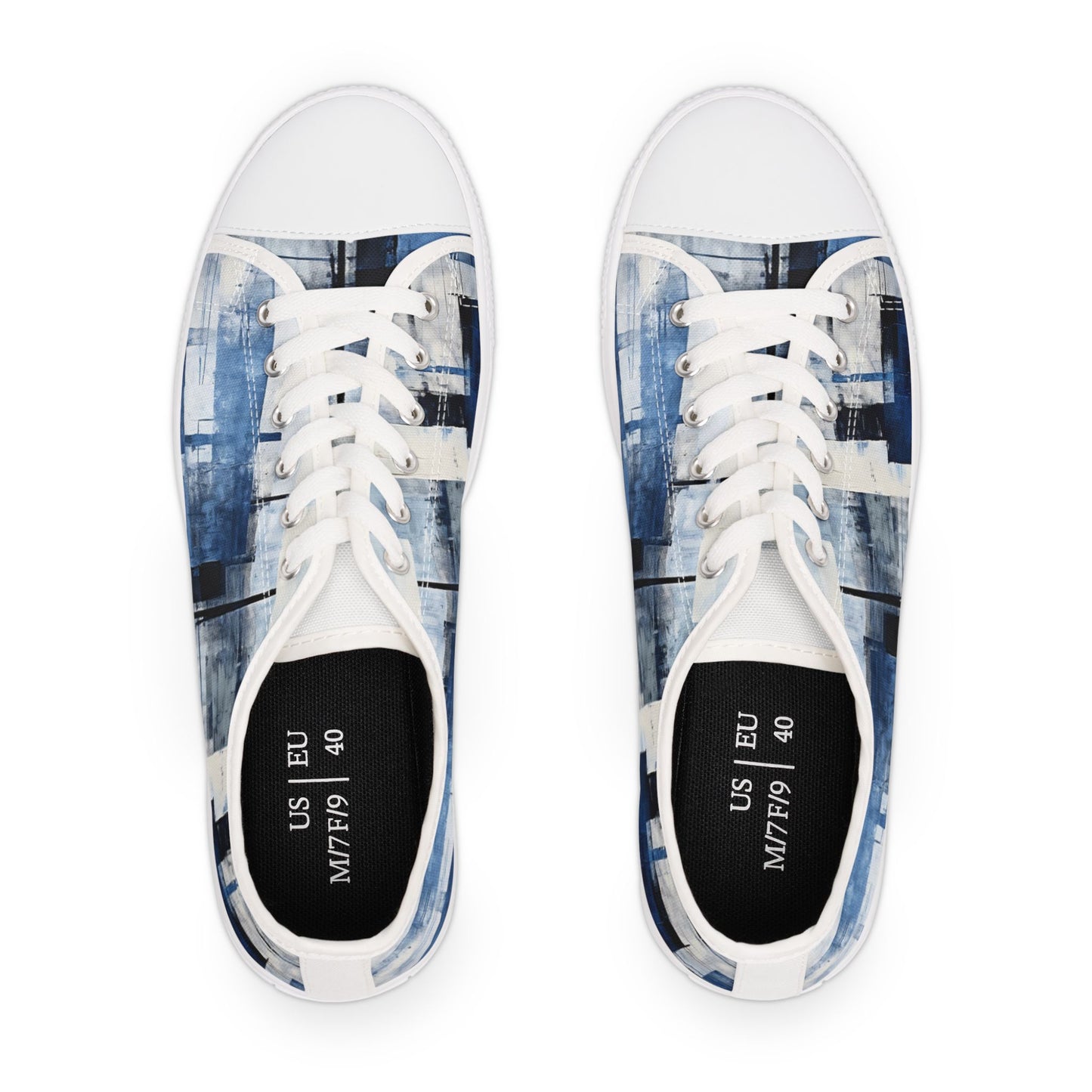 Abstract Blue Grid Low Top Sneakers — Casual Canvas Shoes