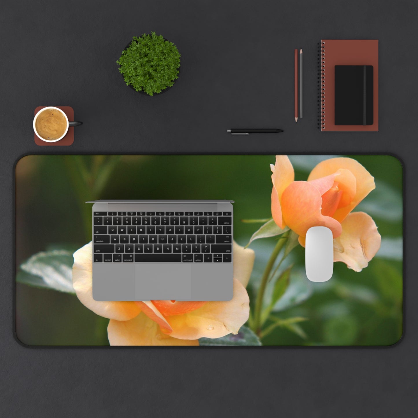 Desk Mat — Peach Rose Floral Desk Mat for Home Office, Floral Mouse Pad
