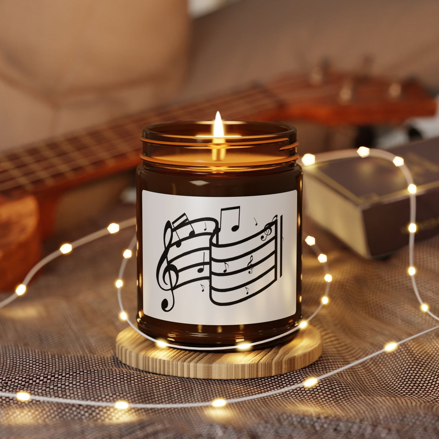 Musical Notes Soy Candle — Amber Jar Scented Candle for Music Lovers