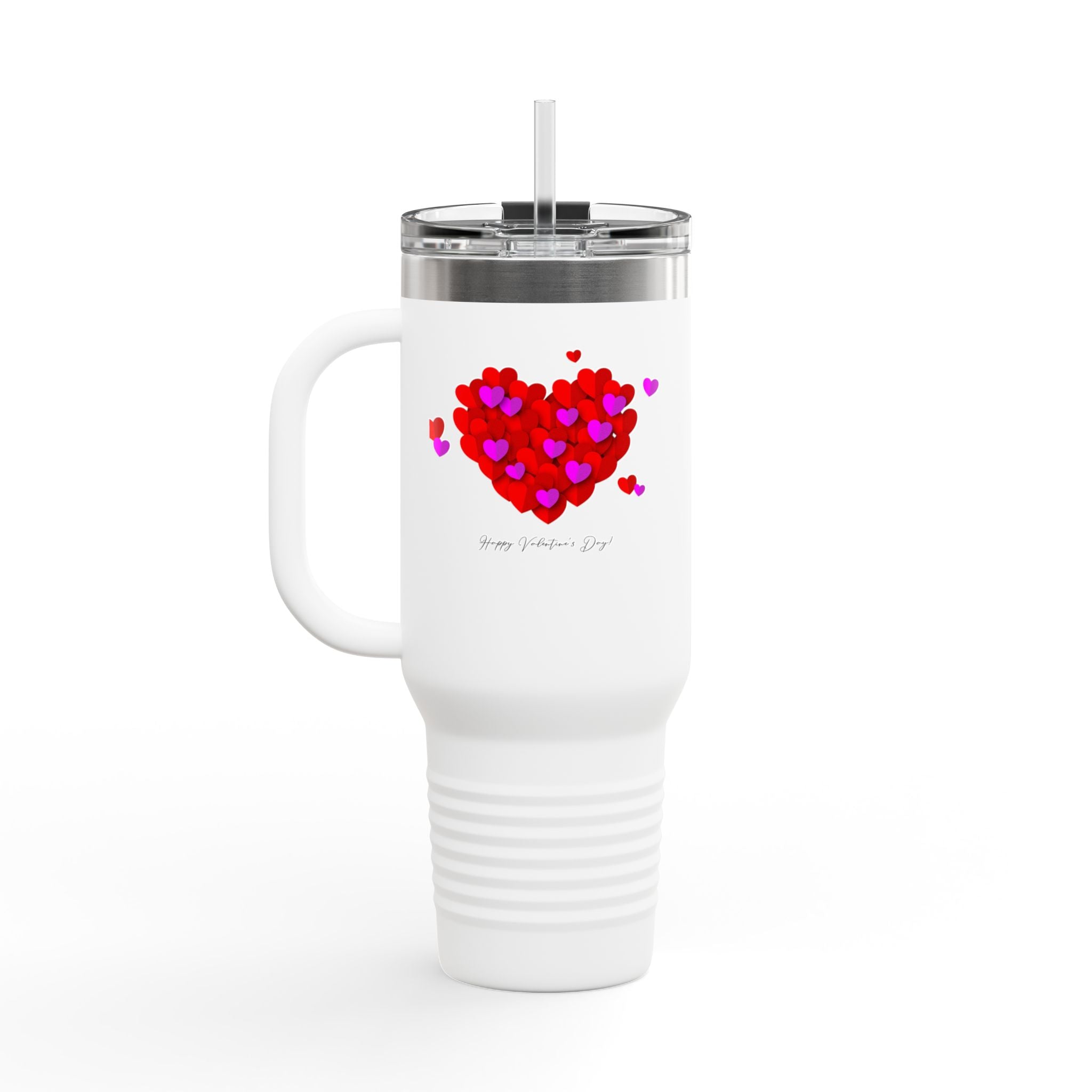 40oz Insulated Travel Mug — Red Heart Confetti Design (Valentine’s Day)
