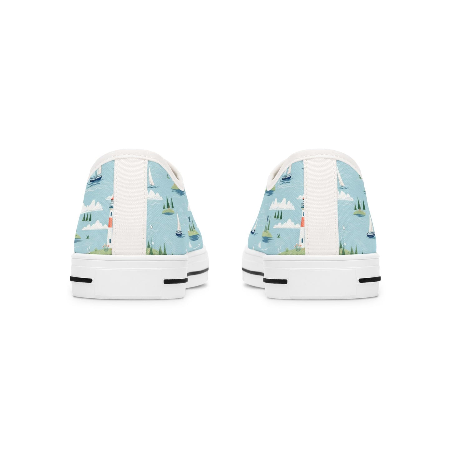 Low Top Sneakers — Nautical Lighthouse Pattern, Cute Coastal Women’s Casual Shoes