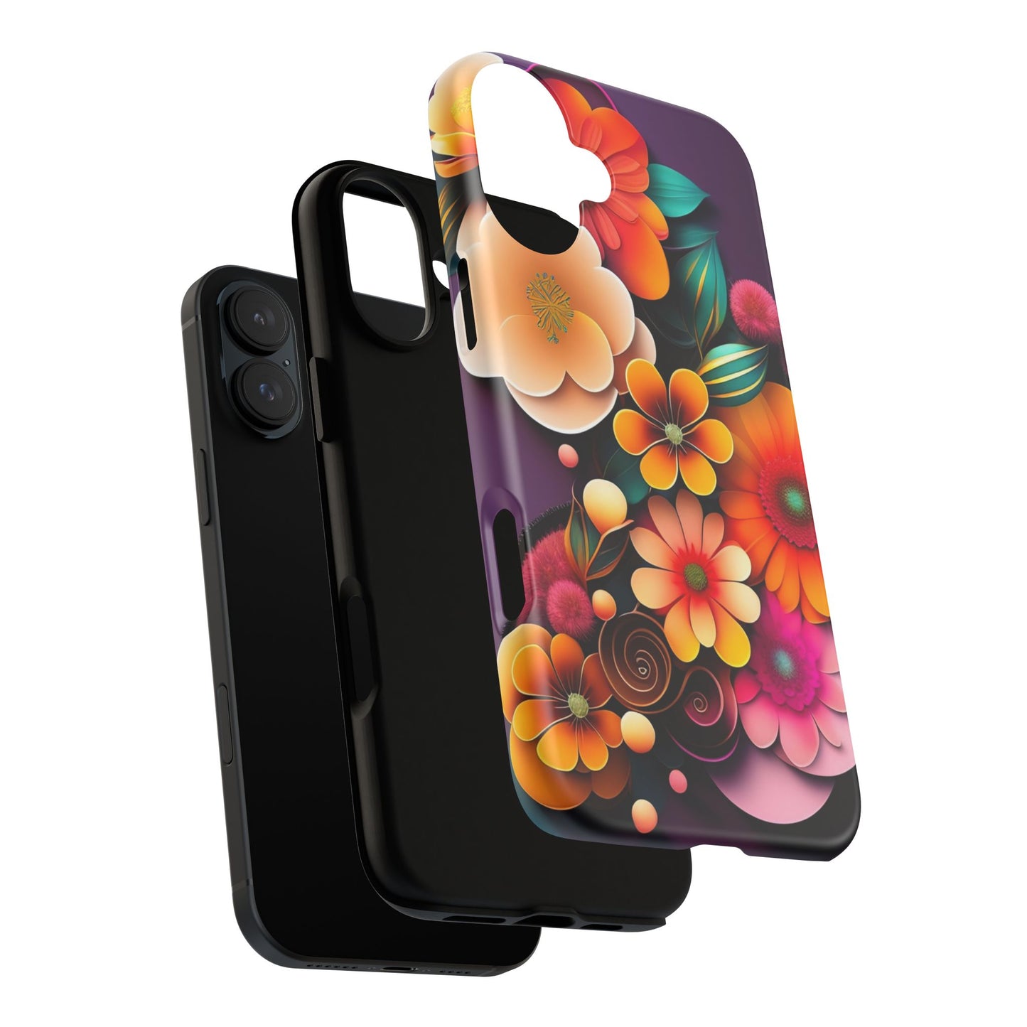 Floral Burst Tough Phone Case — Colorful Retro Flowers Protective Cover