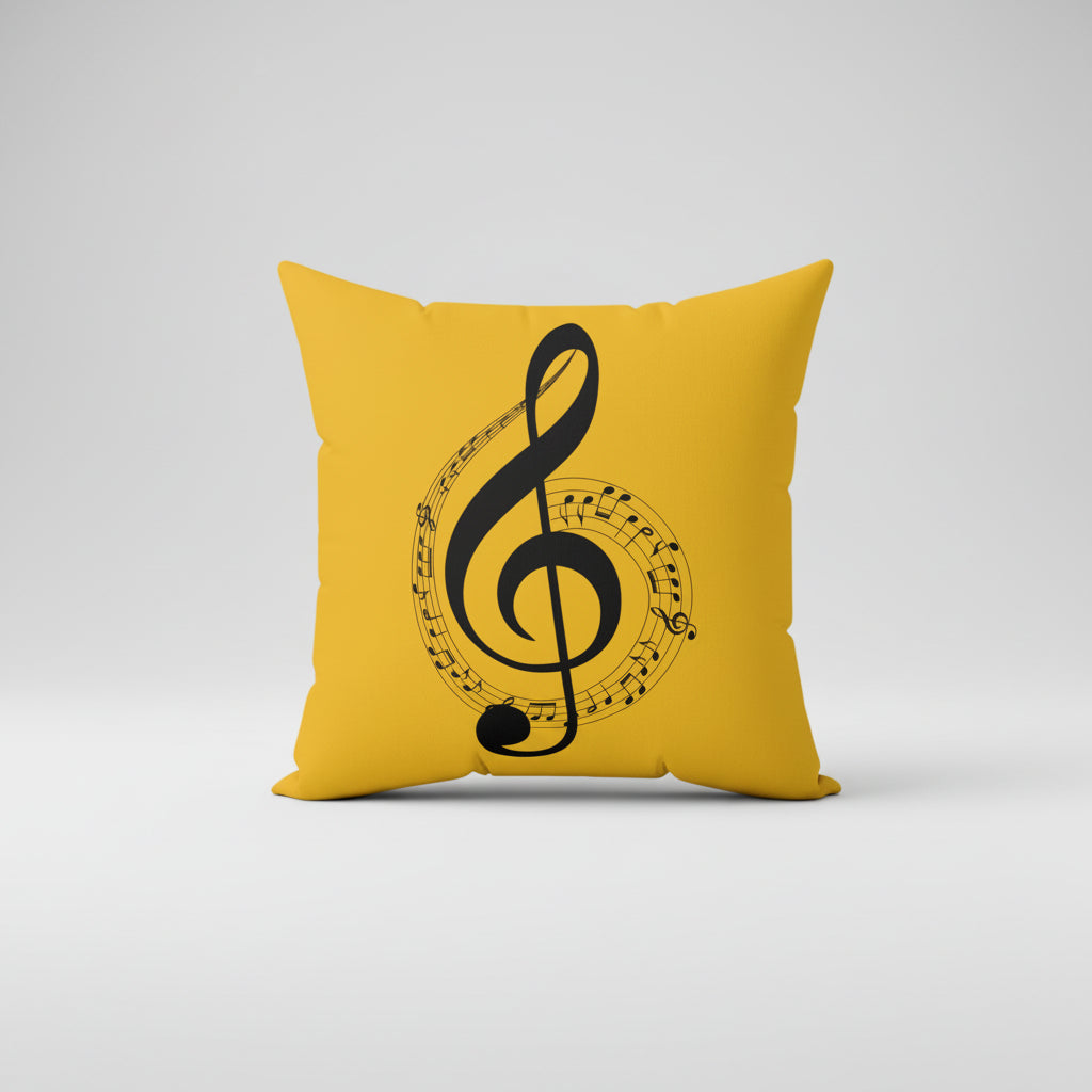 Musical Notes Square Pillow  - Yellow
