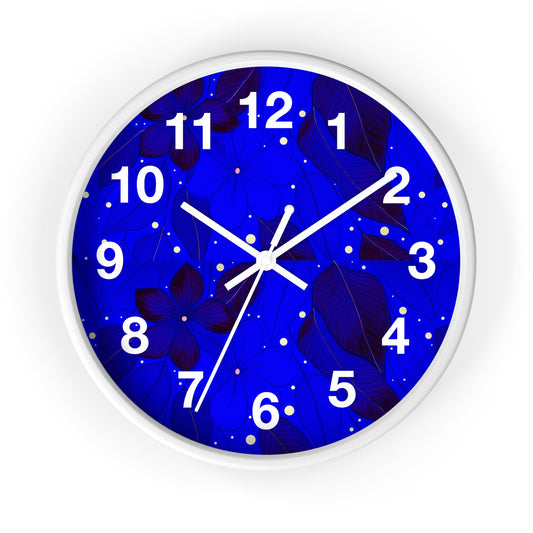 Elegant Floral Blue Wall Clock, Home Decor, Gift for Her, Modern Design, Office Timepiece, Blue Accent Clock