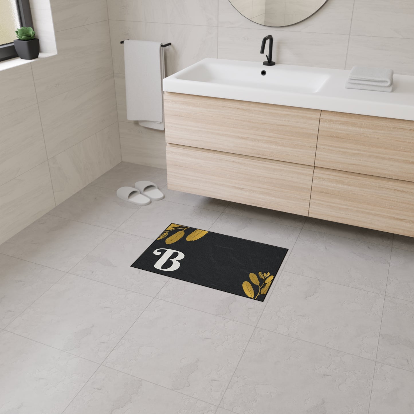 Monogram B Heavy Duty Floor Mat — Black & Gold Botanical Doormat
