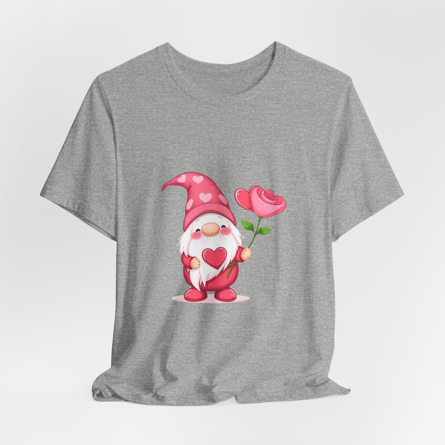 Valentine Gnome T‑Shirt — Cute Pink Gnome Holding Rose Tee