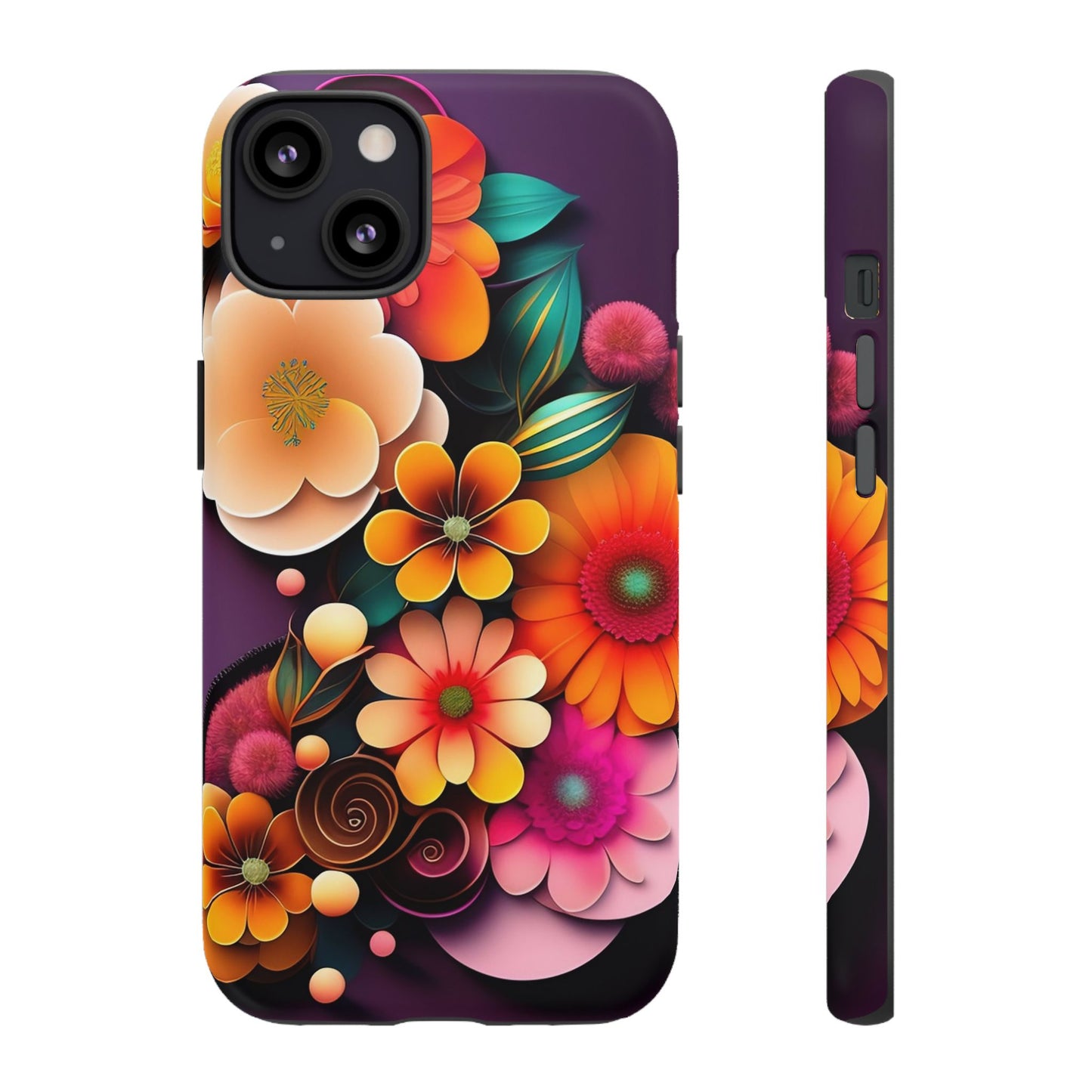 Floral Burst Tough Phone Case — Colorful Retro Flowers Protective Cover