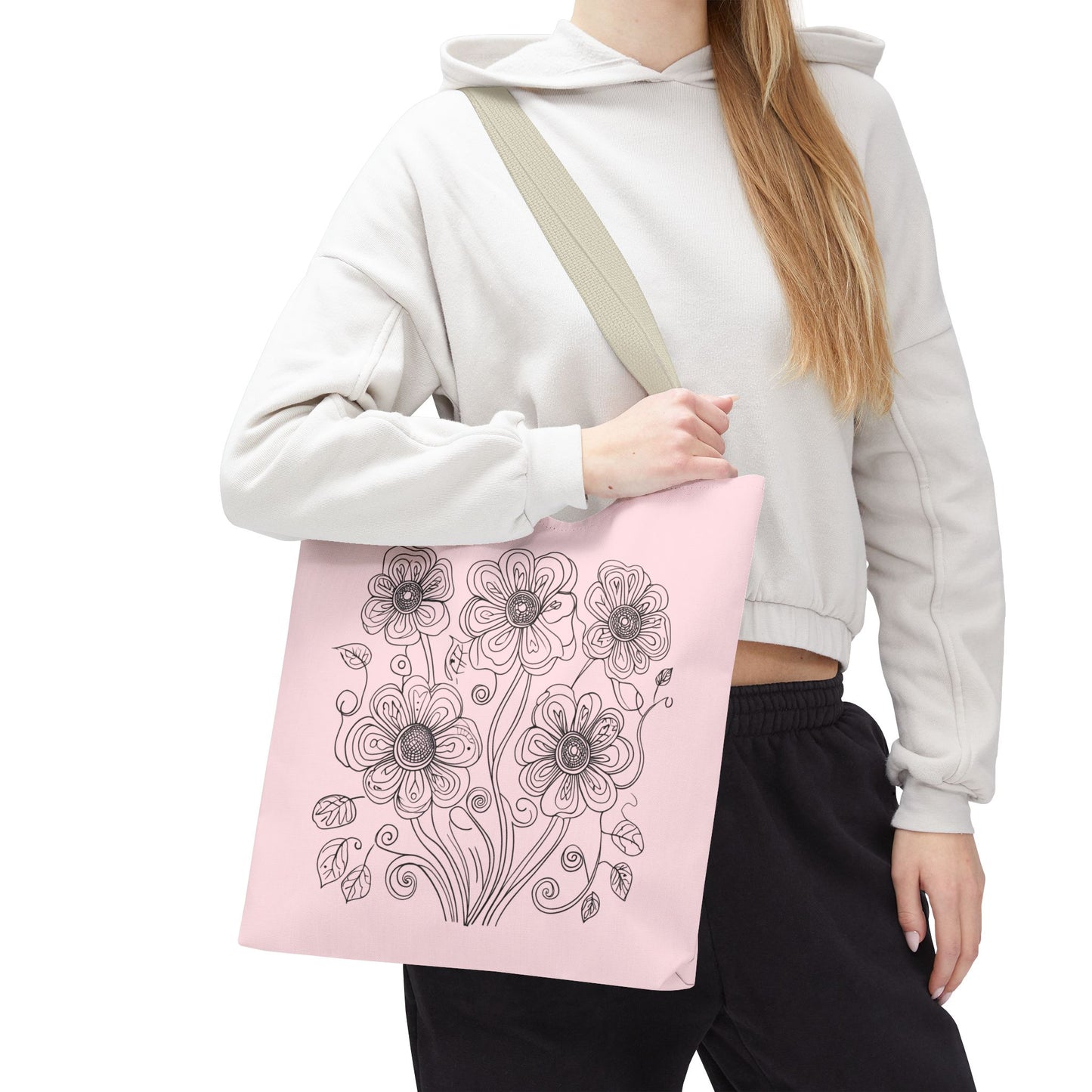 Floral Doodle Pink Tote Bag — Hand-Drawn Flower Design
