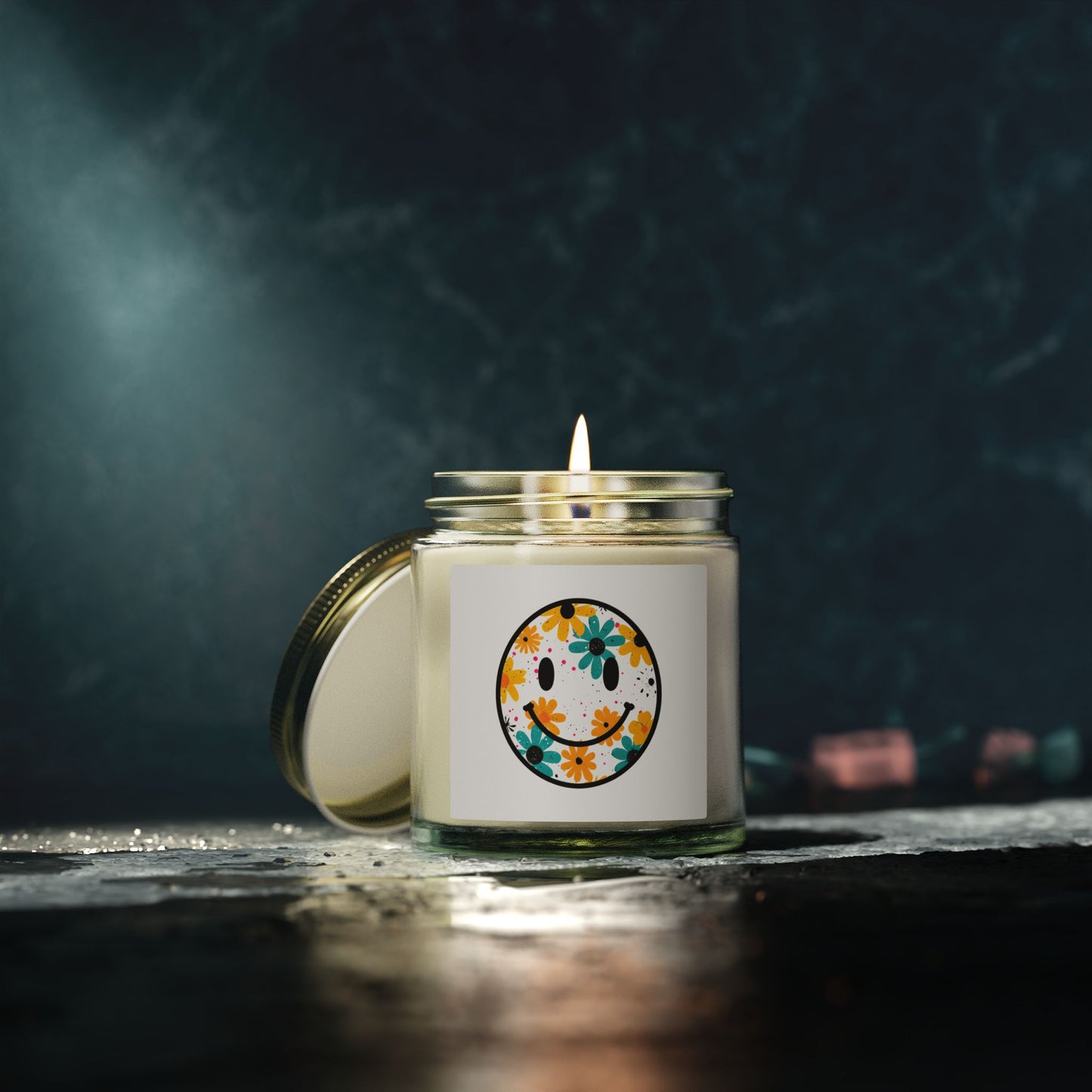 Floral Smiley Scented Candle — Coconut Apricot Wax (4oz & 9oz)