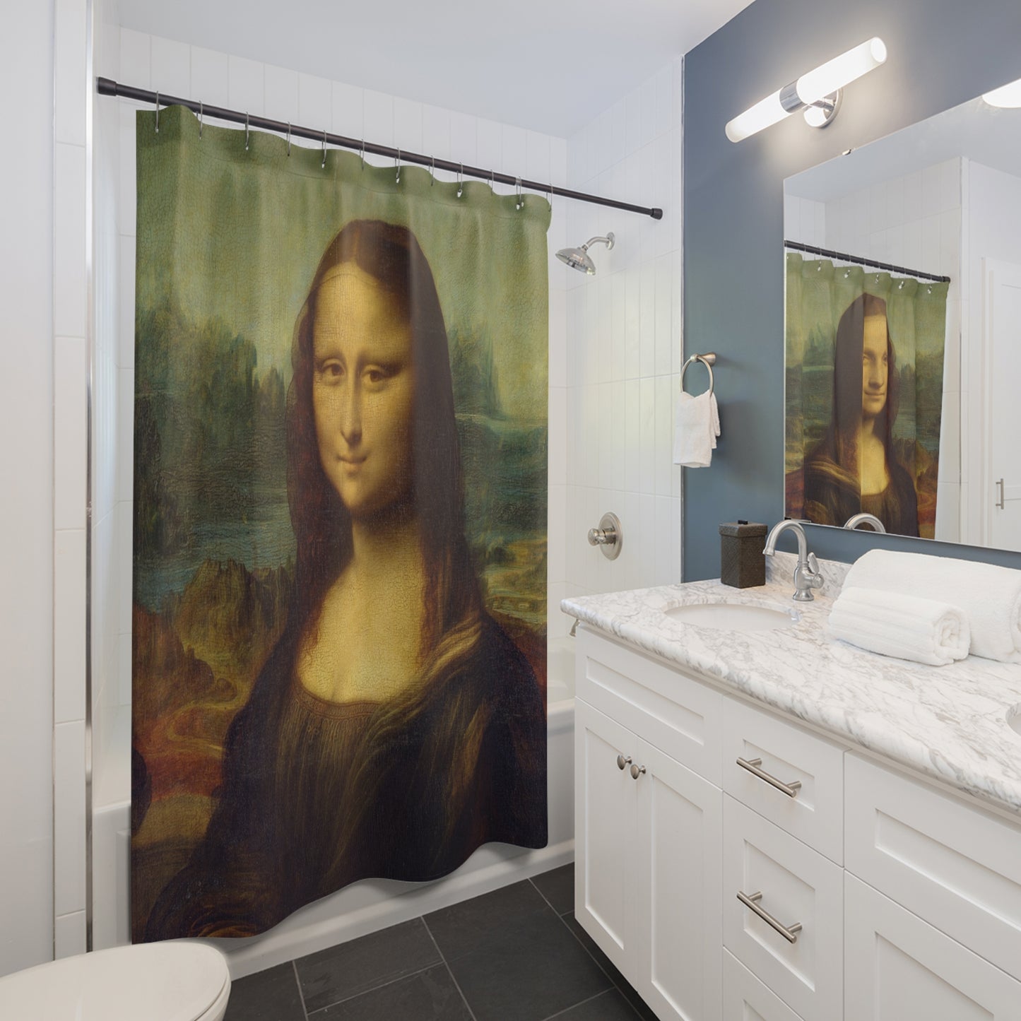 Mona Lisa Shower Curtain — Classic Renaissance Portrait Bath Decor
