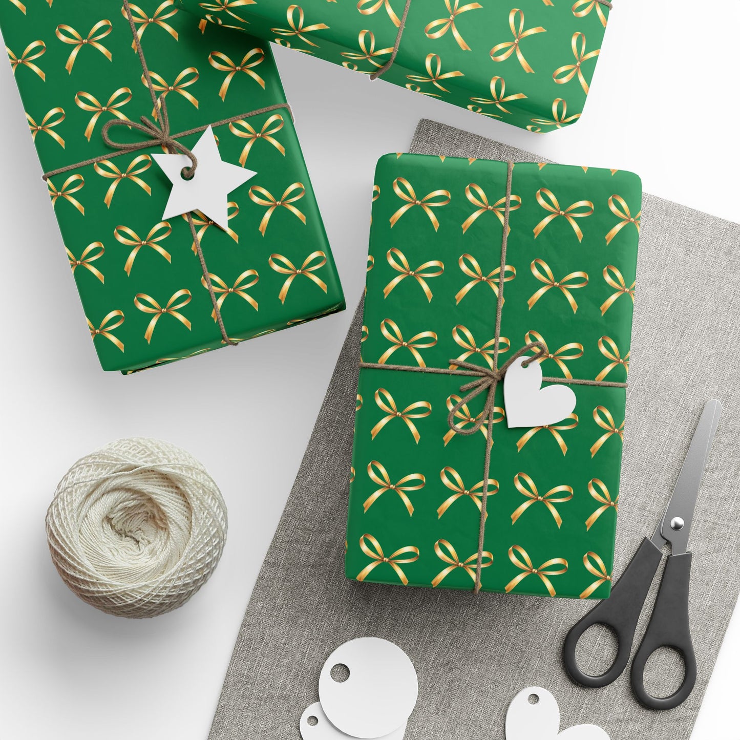 Green Wrapping Paper Roll — Gold Bow Pattern
