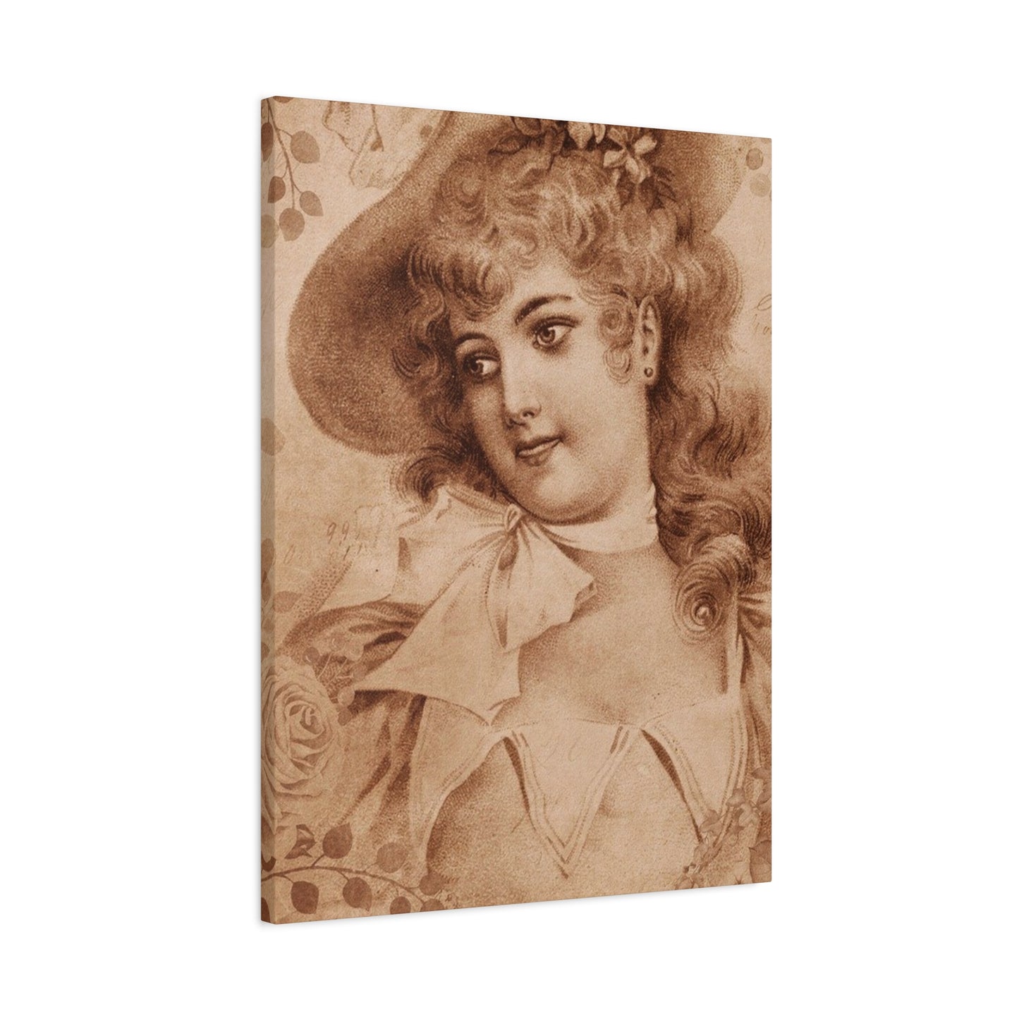 Vintage Sepia Portrait Canvas — Romantic Victorian Lady Matte Wall Art