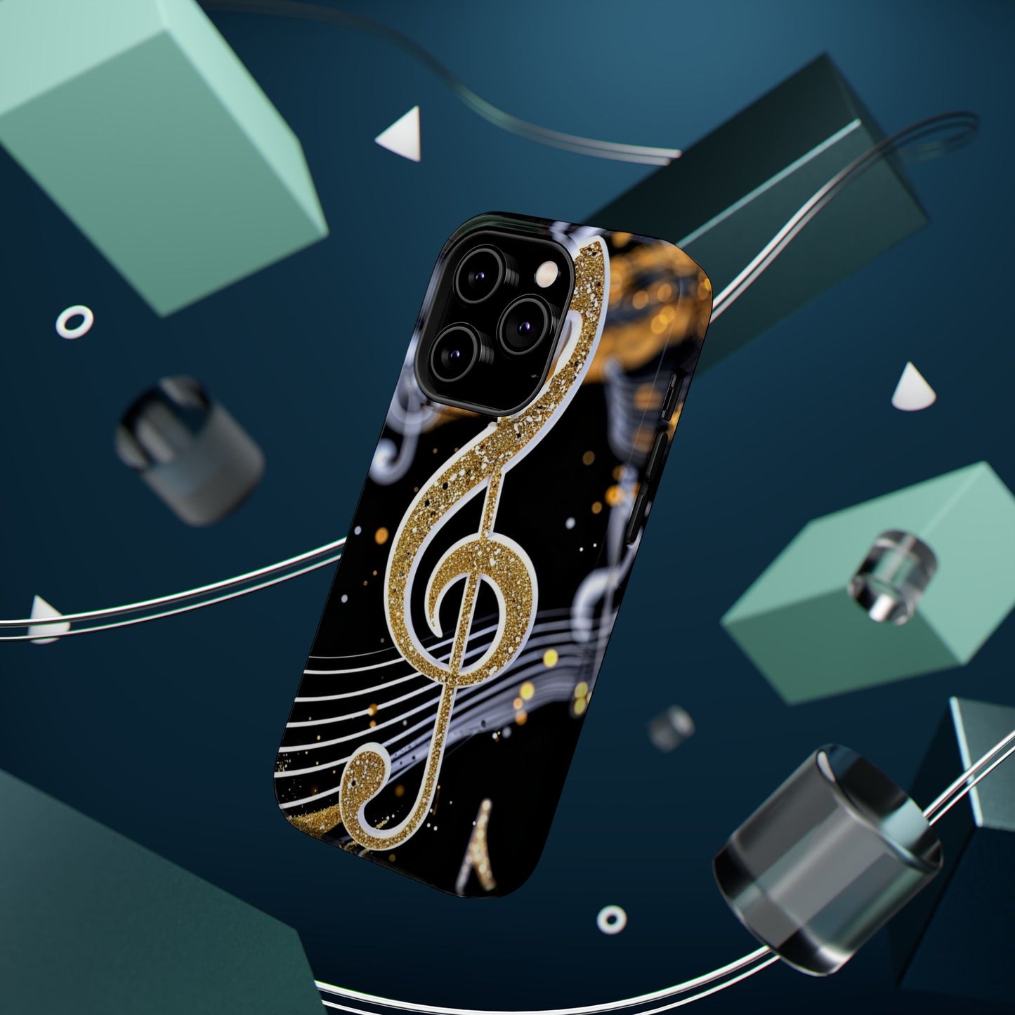 Music Notes Magnetic Impact-Resistant Phone Case — Gold Treble Clef Design