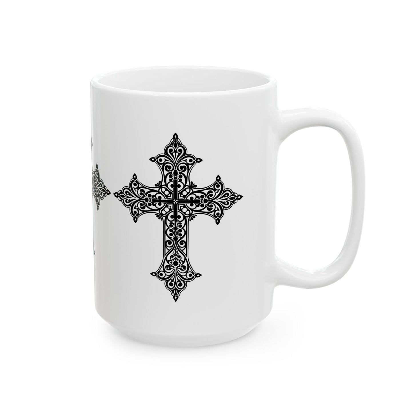Gothic Cross Ceramic Mug - Spiritual Gift for Faith Lovers, Black and White Design, Perfect for Coffee or Tea, Housewarming, Religious [...]