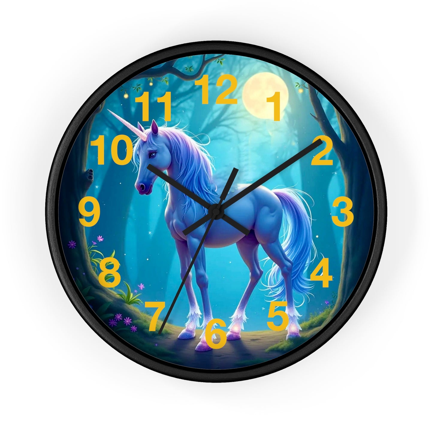 Blue Unicorn Fantasy Wall Clock | Magical Forest Timepiece