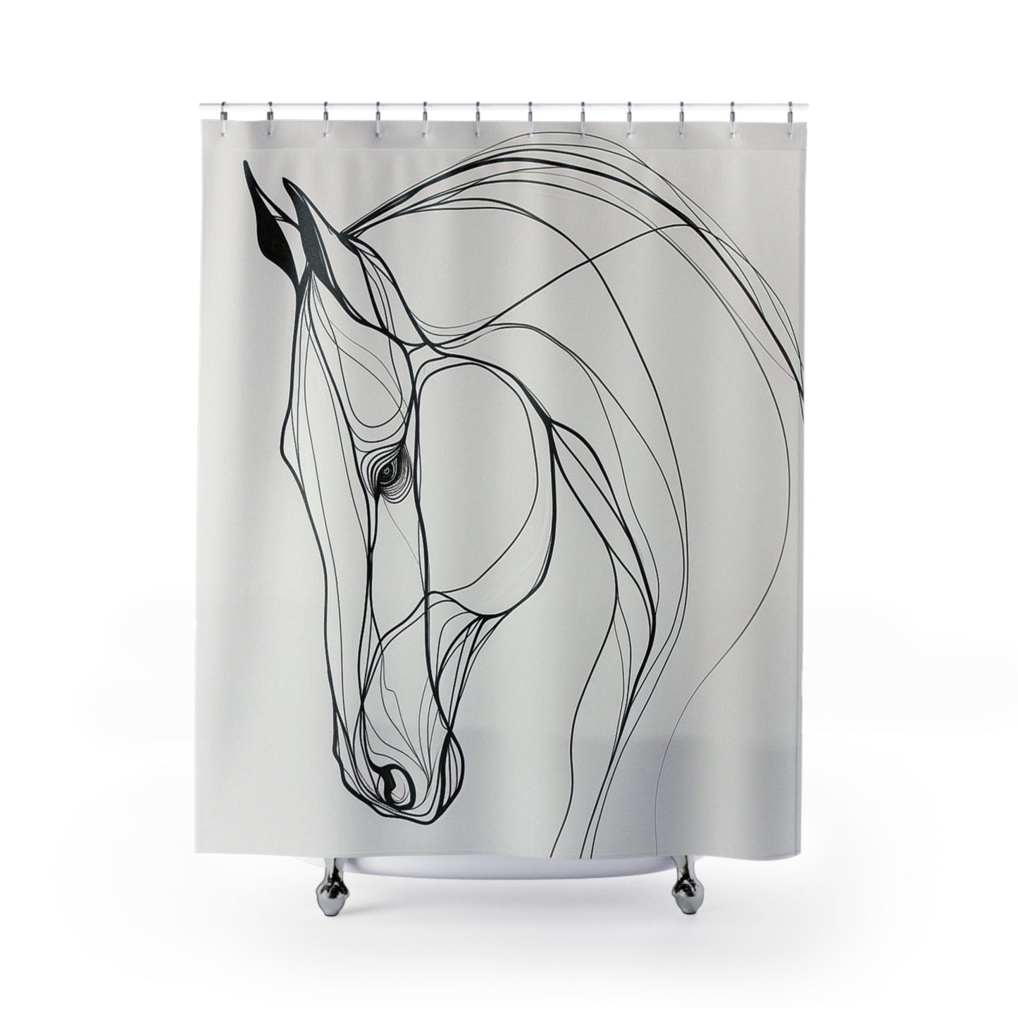Horse Line Art Shower Curtain — Minimalist Black & White Equestrian Bath Decor