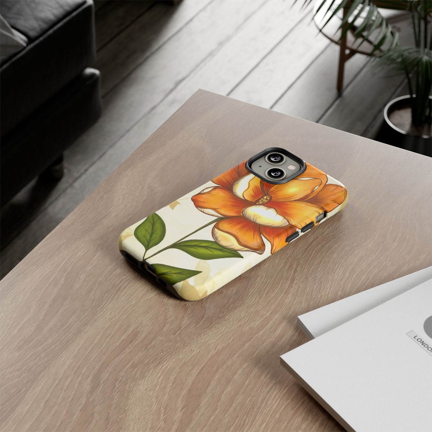 Floral Phone Case with Orange Flower Design, Tough Phone Cover, Floral Gift, Stylish Tech Accessory, Nature Lovers, Spring Vibes
