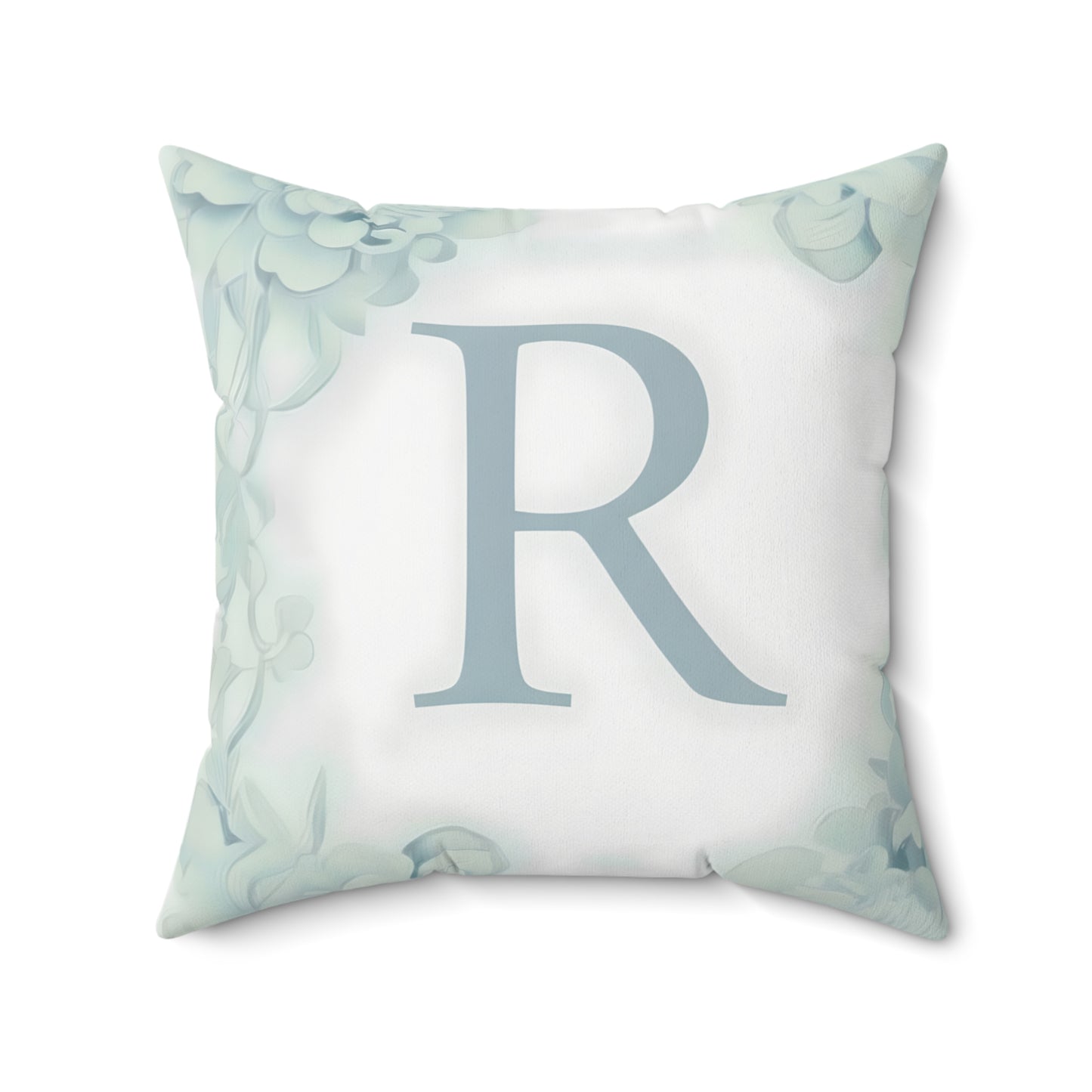 Monogram R Floral Throw Pillow - Pastel Green Decorative Accent