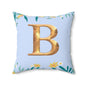 Floral Border Square Pillow — Light Blue Daisy Accent Cushion