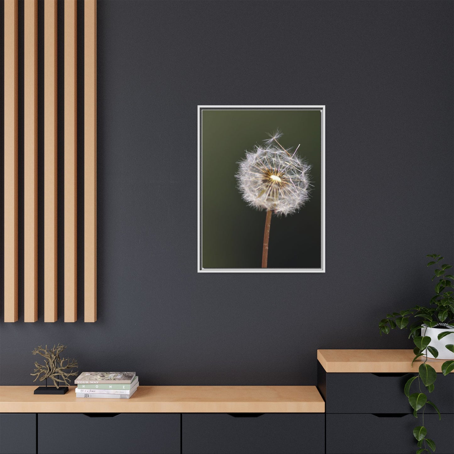 Framed Dandelion Canvas Print — Matte Botanical Wall Art