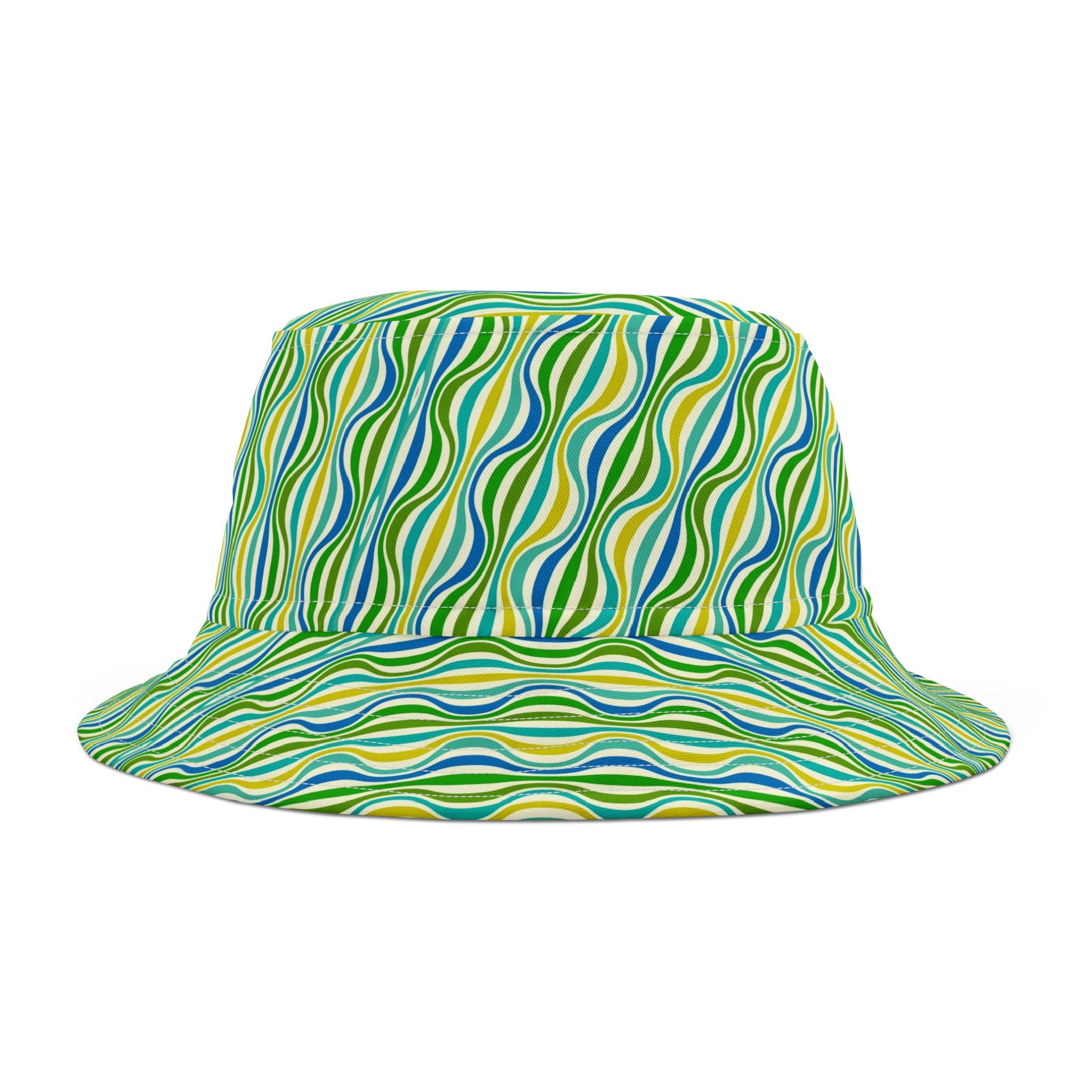 Green Wave Pattern Bucket Hat — Retro Groovy Summer Sun Hat