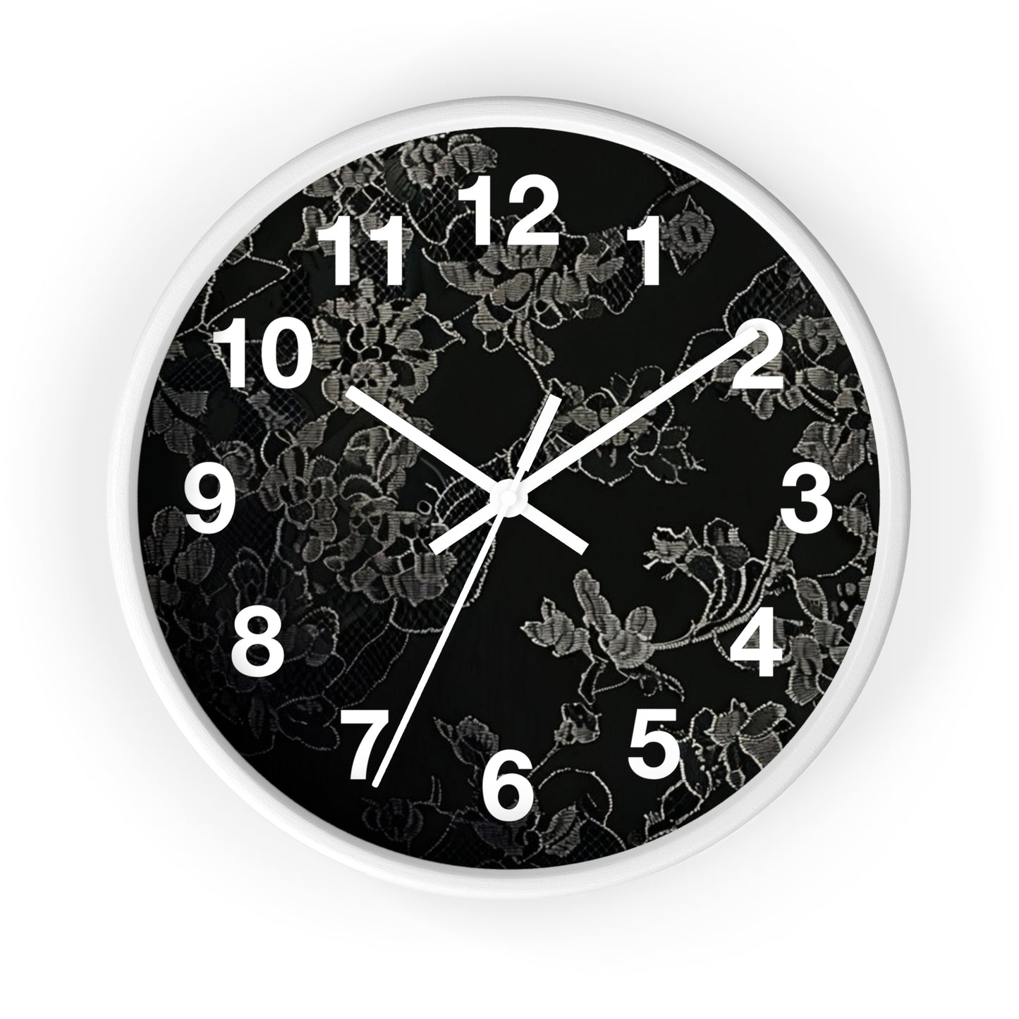 Floral Noir Wall Clock — Elegant Black Floral Decorative Clock