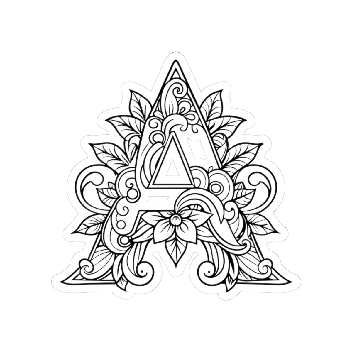 Floral Mandala Letter A Kiss-Cut Sticker — Decorative Monogram Laptop Decal