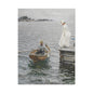 Seaside Stroll Canvas Print — Vintage Woman & Rowboat Matte Stretched Art 1.25"