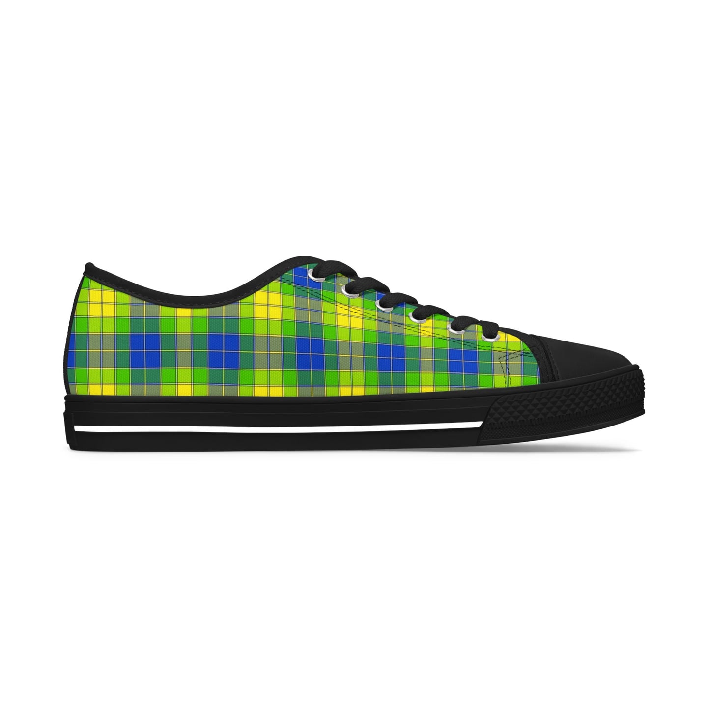 Plaid Green Blue Low Top Sneakers — Casual Canvas Shoes