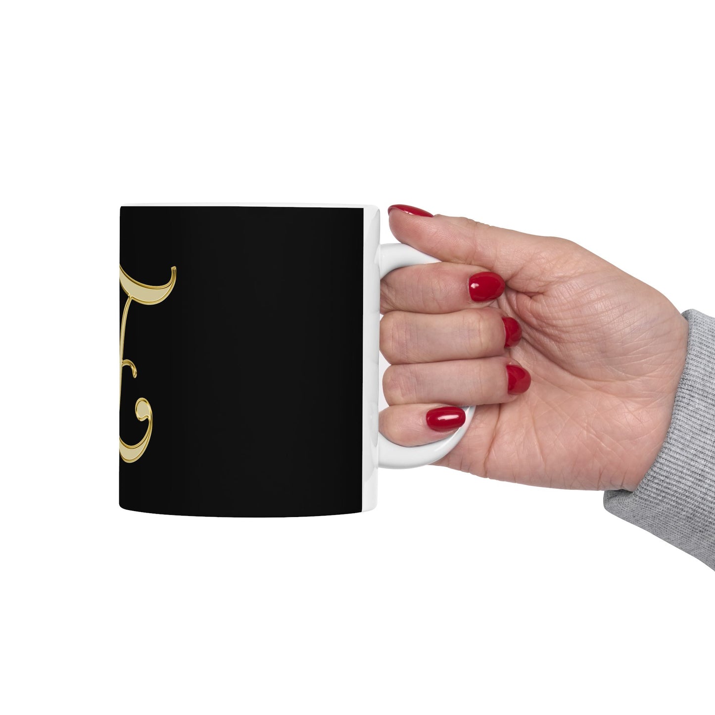 Monogram 'E' Gold Script Ceramic Mug — Elegant Initial Coffee Cup (11oz, 15oz)