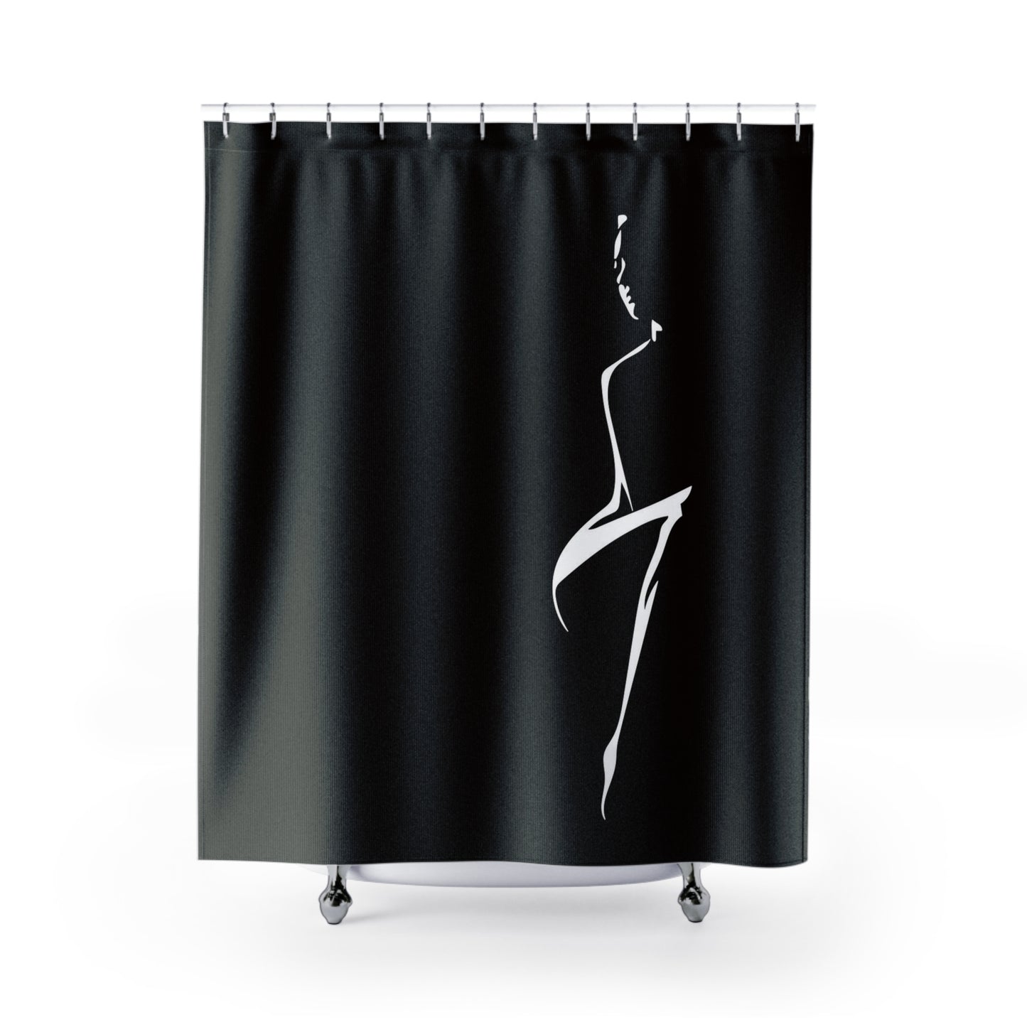Minimalist Silhouette Shower Curtain — Elegant Black & White Bath Decor