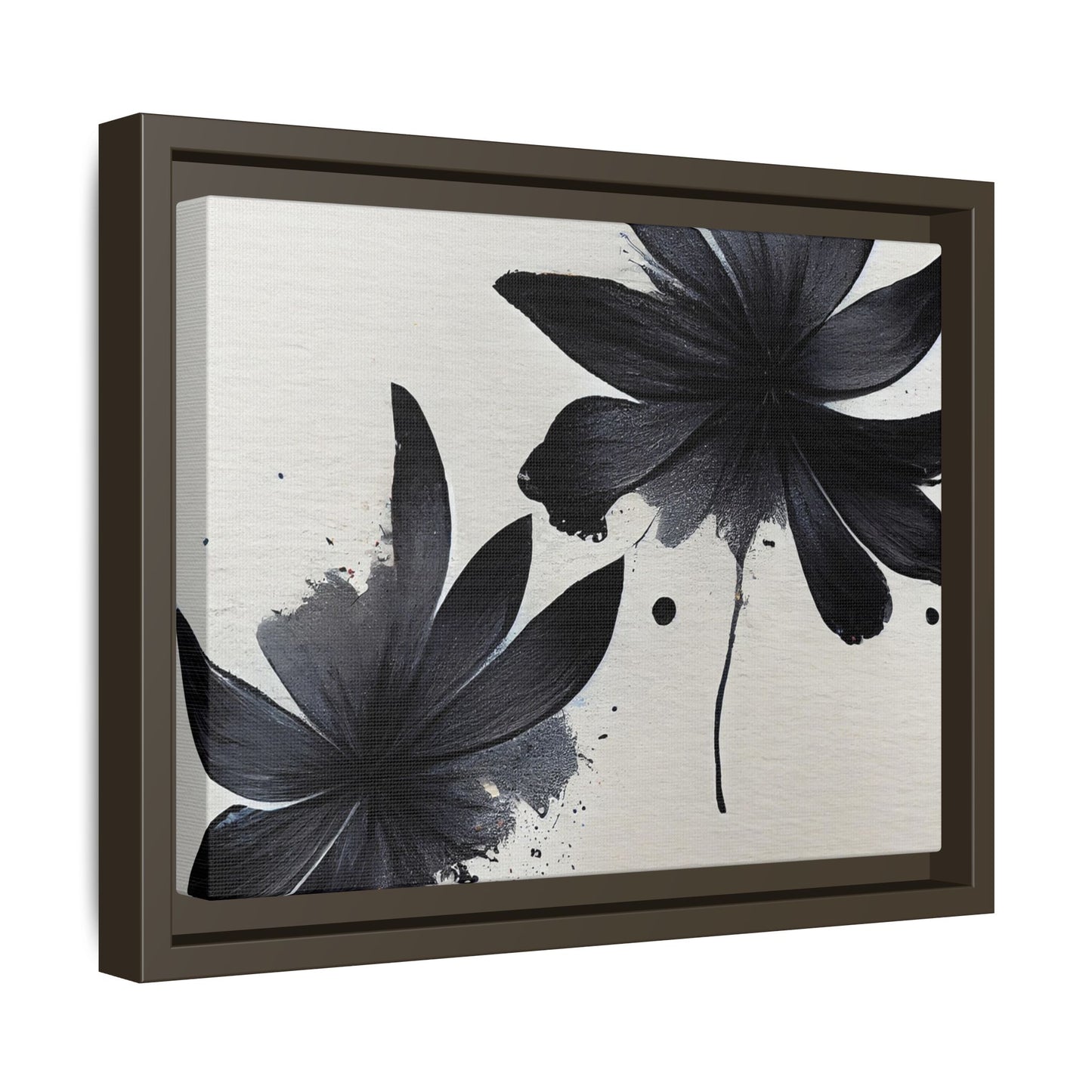 Framed Black Floral Matte Canvas Wall Art — Monochrome Botanical Print