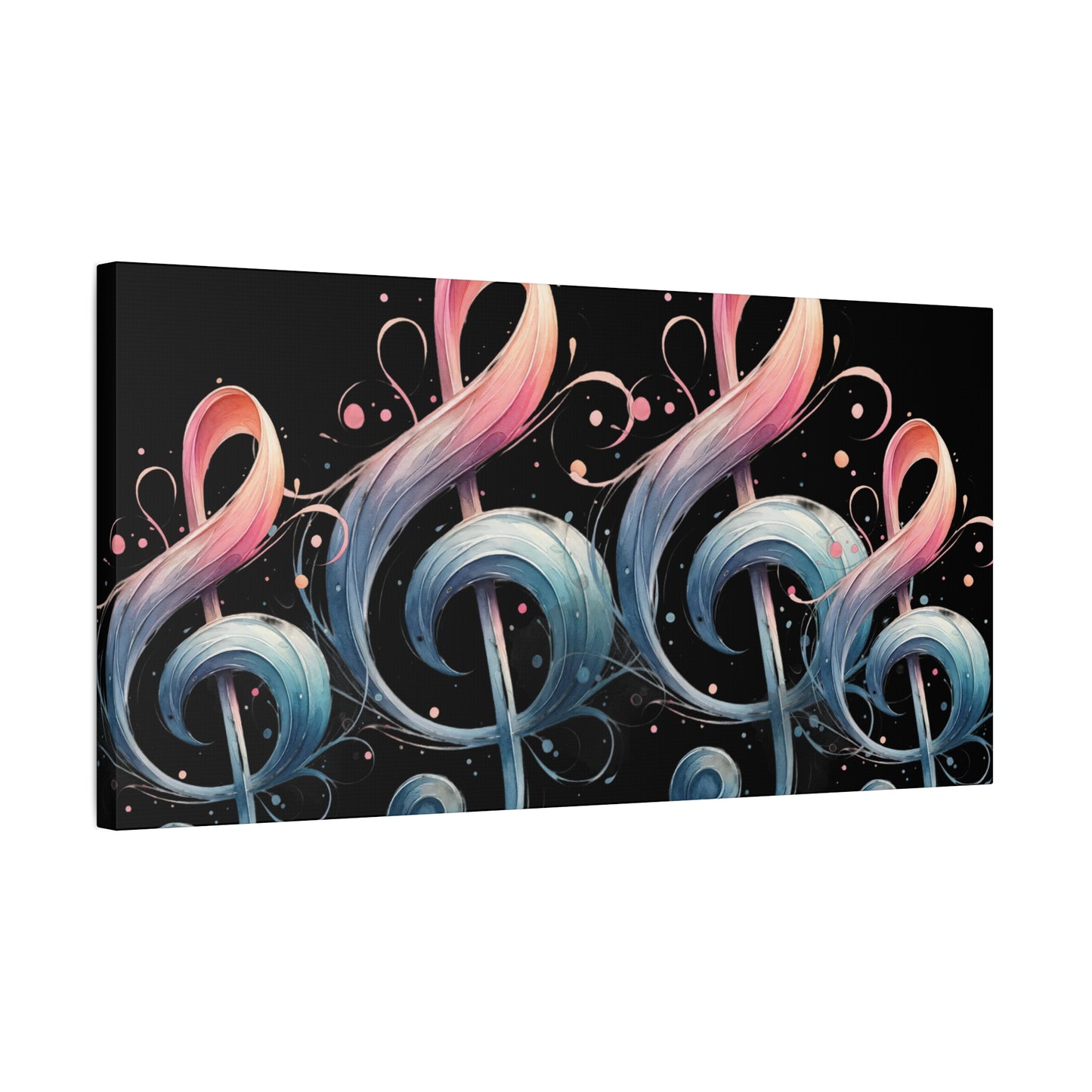 Musical Treble Clef Canvas Wall Art — Pastel Ribbon Notes on Black