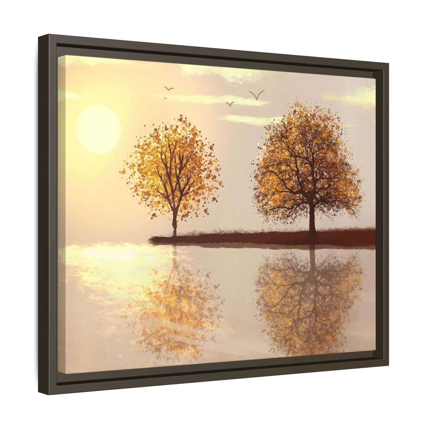 Framed Matte Canvas Wall Art — Golden Autumn Trees Reflection